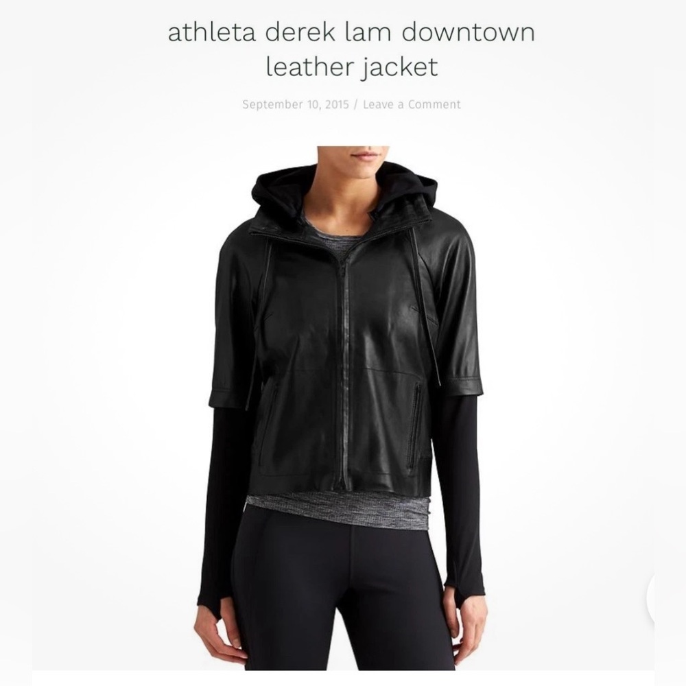 Athleta Derek Lam IOC Hooded Black Leather Jacket